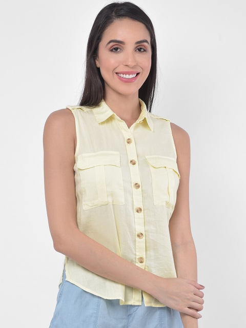 

JAAIVE Yellow Pure Cotton Shirt Style Top