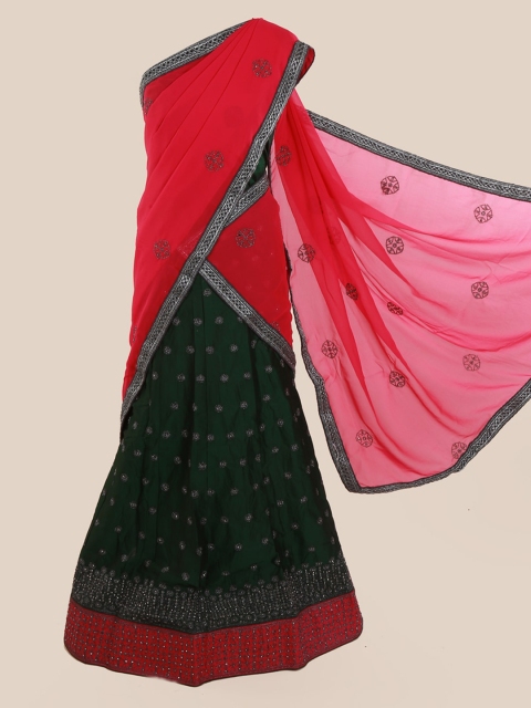 

Pothys Pink & Green Poly Chiffon Embellished Saree