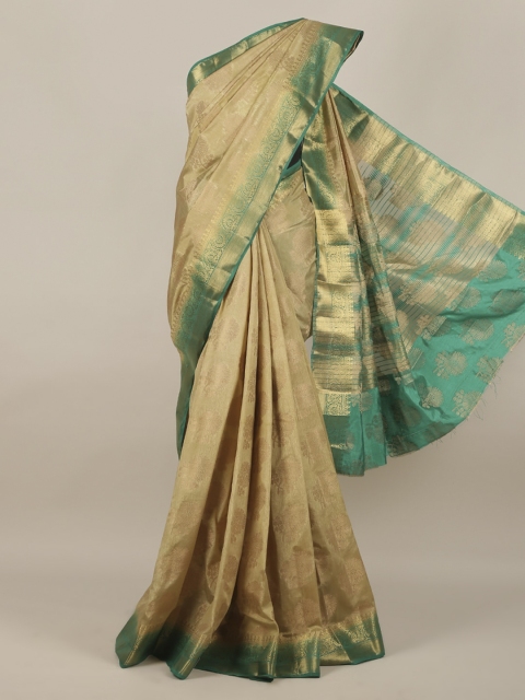 Pothys Beige & Green Jute Silk Woven Design Saree