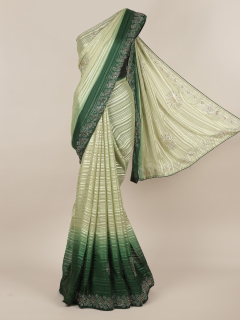 

Pothys Green Printed Poly Chiffon Saree With Embellished Border