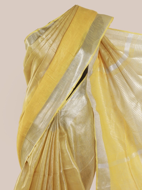

Pothys Yellow Solid Linen Blend Saree