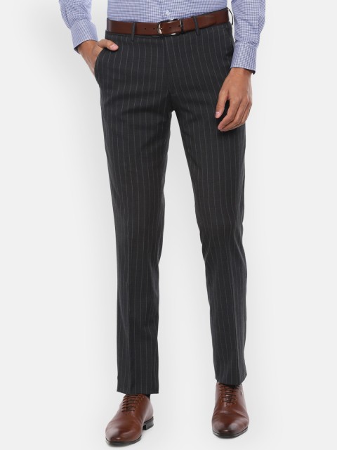 

Louis Philippe Men Black Regular Fit Striped Formal Trousers