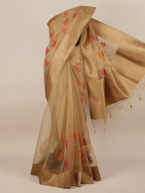 

Pothys Tan Embroidered Pure Silk Saree