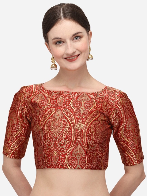

Nanda Silk Mills Women Red & Gold-colored Woven-Design Jacquard Readymade Saree Blouse
