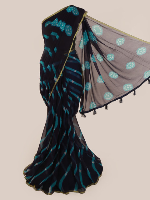 

Pothys Navy Blue Printed Poly Chiffon Saree