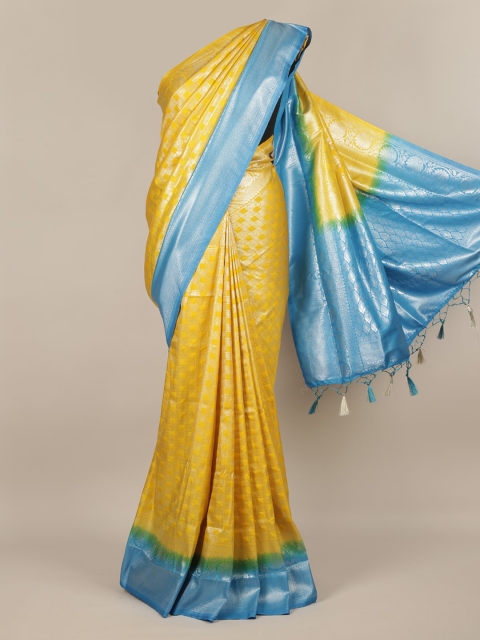 

Pothys Yellow & Blue Jute Silk Woven Design Saree
