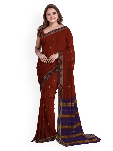 APCO Maroon & Navy Blue Pure Cotton Woven Design Handloom Saree