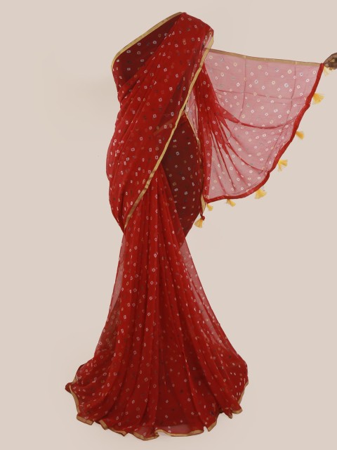 

Pothys Red & Off-White Poly Chiffon Printed Saree