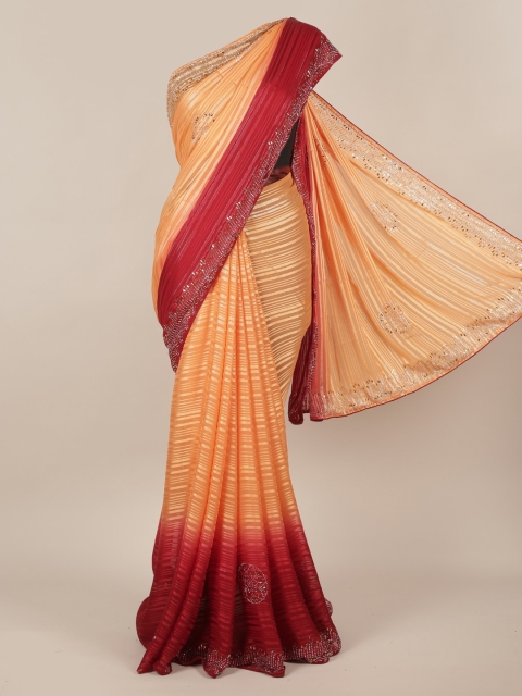 

Pothys Orange Striped Poly Chiffon Saree