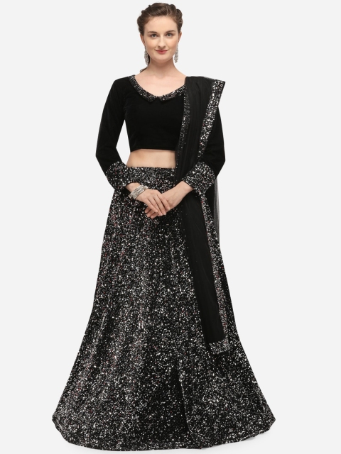 

JATRIQQ Black & Silver-Toned Solid Semi-Stitched Lehenga & Unstitched Blouse with Dupatta