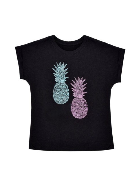 

ORANGE PUMPKKIN Black Printed Pure Cotton Regular Top