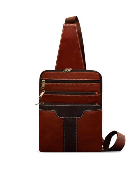

ABYS Unisex Brown & Black Solid Leather Messenger Bag