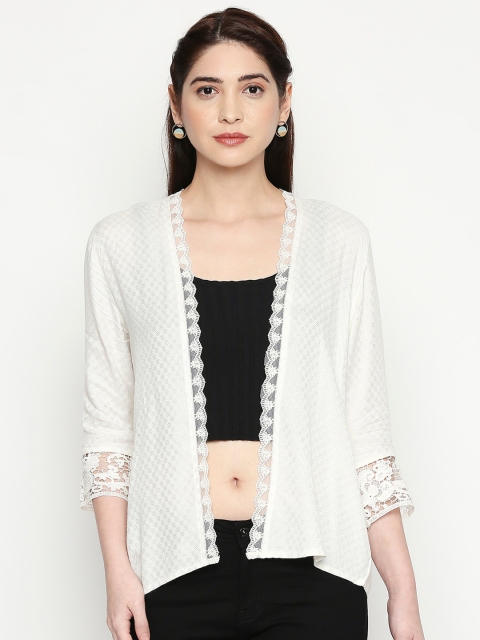 

People Women White Self Design Open Front Shrug