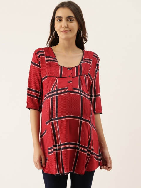 

GOLDSTROMS Women Red & Navy Blue Checked Maternity Tunic