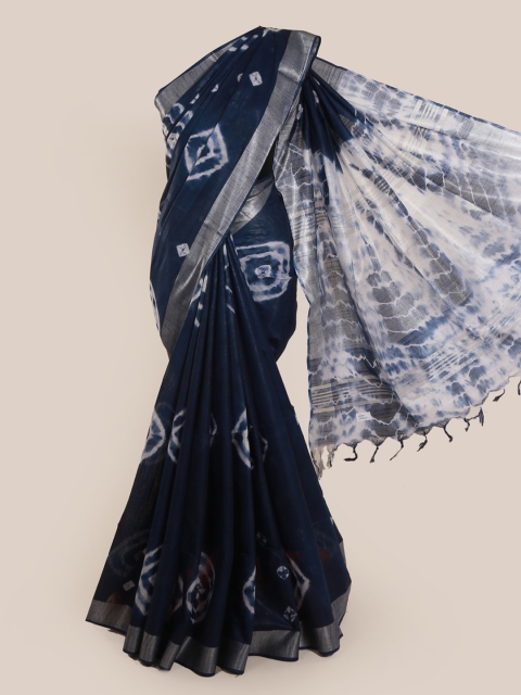 

Pothys Navy Blue & Silver-Coloured Linen Blend Dyed Saree
