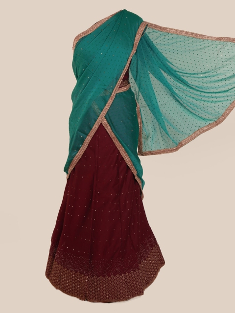 

Pothys Green & Magenta Poly Chiffon Embellished Traditional Half Saree