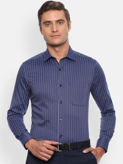 

Louis Philippe Men Navy Blue & White Regular Fit Striped Cotton Formal Shirt