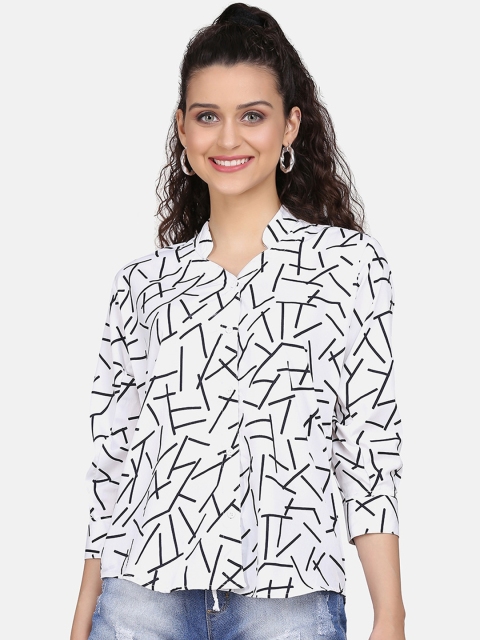 

Clothzy Women White Regular Fit Printed Casual Shirt