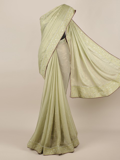 

Pothys Green Embellished Poly Chiffon Saree