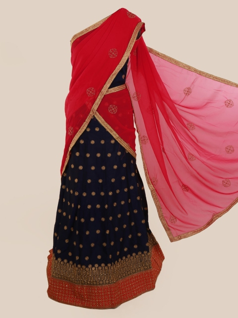 

Pothys Red & Navy Blue Poly Chiffon Embellished Saree