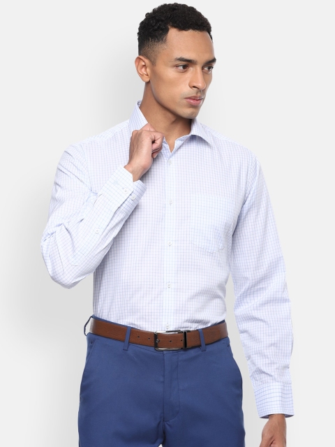

Van Heusen Men Blue & White Regular Fit Checked Cotton Formal Shirt