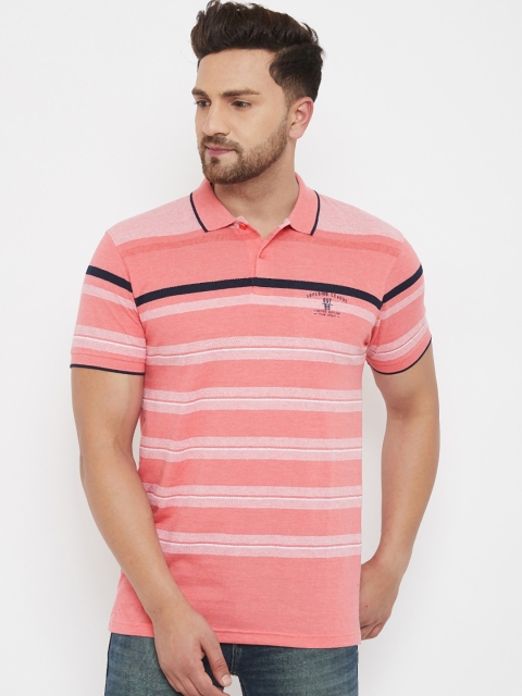 

HALTON HILLS Men Pink & Grey Striped Polo Collar T-shirt