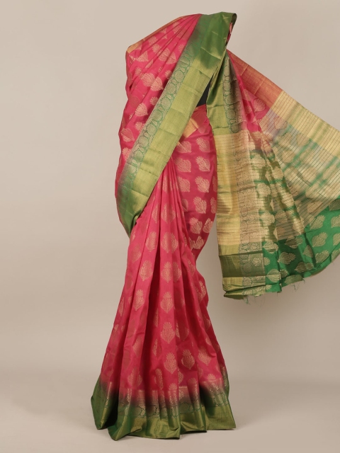 

Pothys Pink & Green Jute Silk Woven Design Saree