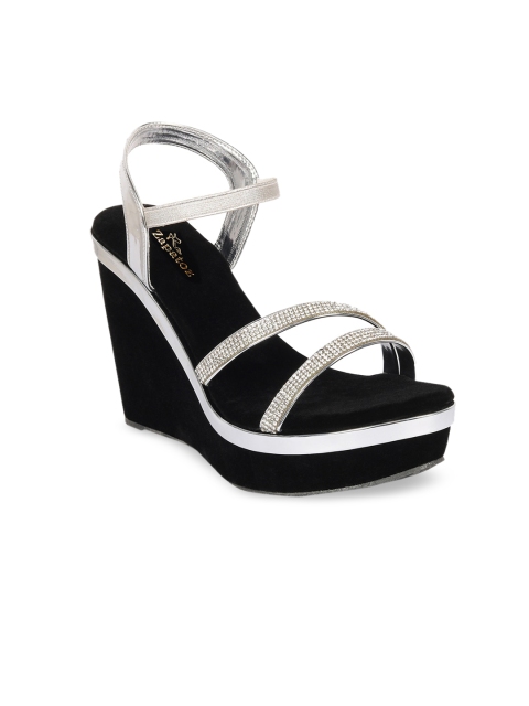 

ZAPATOZ Women Silver-Toned Embellished Wedges
