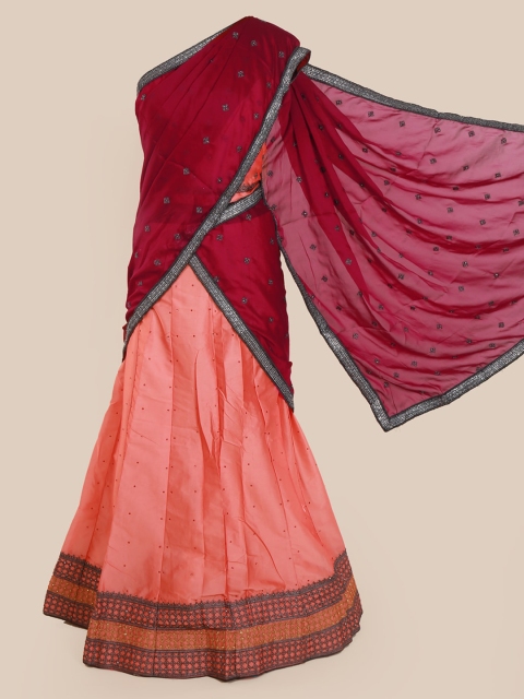 

Pothys Magenta & Peach-Coloured Poly Chiffon Embellished Traditional Half Saree