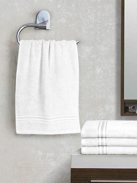 

swiss republic Set Of 4 White Solid 450 GSM Cotton Hand Towels
