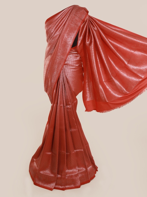 Pothys Red Woven Design Linen Blend Saree