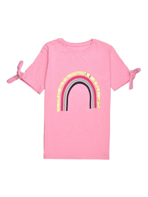 

ORANGE PUMPKKIN Girls Pink & Gold-Toned Printed Pure Cotton Regular Top