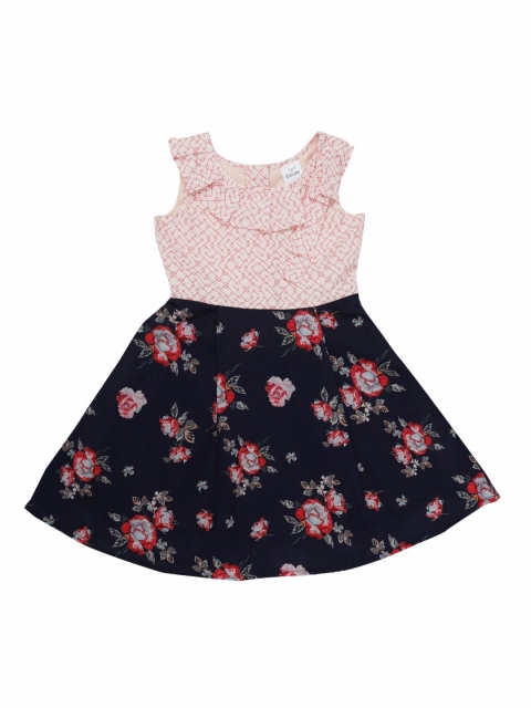 

Doodle Girls Navy Blue Printed Fit and Flare Dress