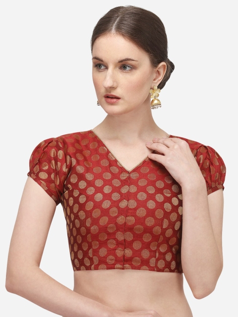 

Nanda Silk Mills Women Maroon & Gold-Coloured Woven-Design Jacquard Readymade Saree Blouse