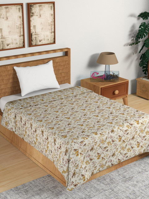 

eCraftIndia Cream-Coloured & Taupe Floral Mild Winter 120 GSM Single Bed Dohar