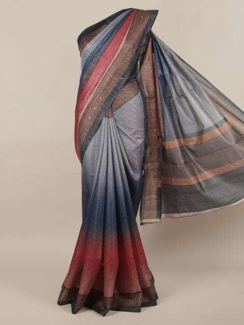

Pothys Blue & Red Jute Silk Colourblocked Saree