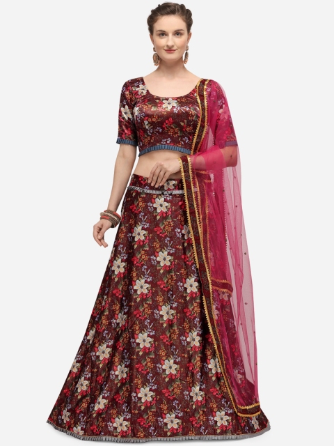 

JATRIQQ Maroon Semi-Stitched Lehenga & Unstitched Blouse with Dupatta