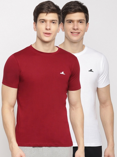 

SPARROWHAWK Men Pack of 2 Solid Round Neck T-shirts, Maroon