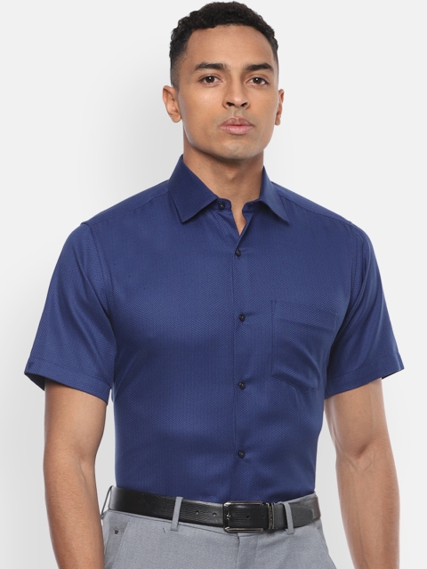 

Van Heusen Men Navy Blue Regular Fit Self Design Cotton Formal Shirt