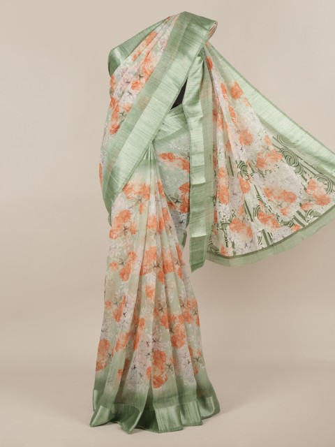 

Pothys Green Printed Jute Silk Saree