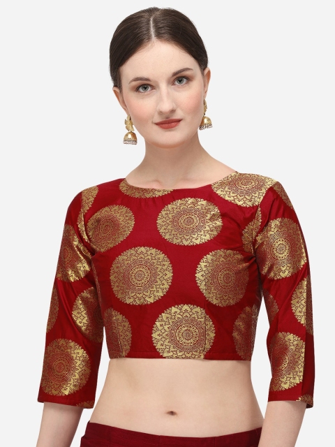 

Nanda Silk Mills Women Red & Gold-Colour Woven-Design Jacquard Saree Blouse