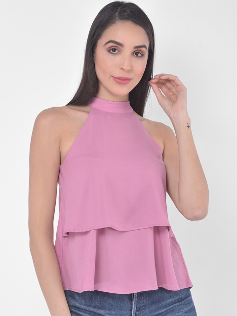 

JAAIVE Purple Halter Neck Tiered Top