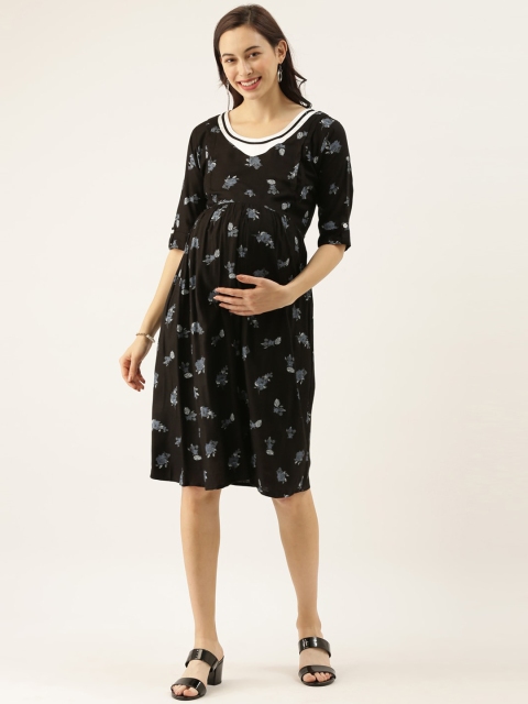 

GOLDSTROMS Women Black Printed A-Line Maternity Dress