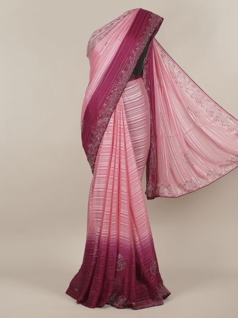 

Pothys Pink Embellished Poly Chiffon Saree