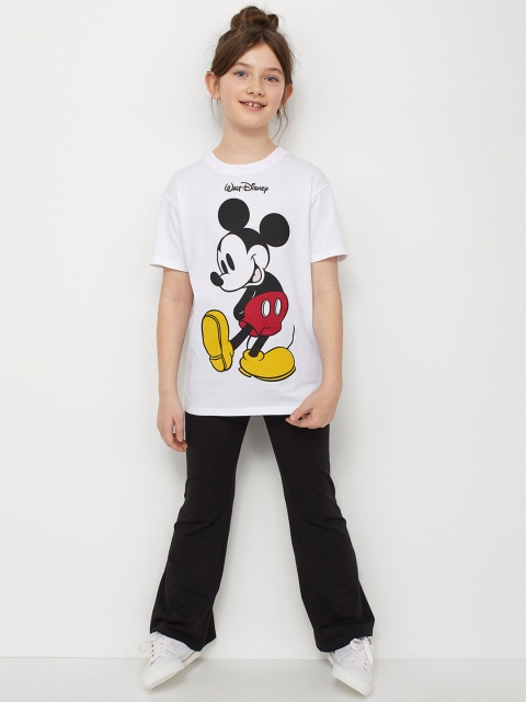 

H&M Girls White & Black Mickey Printed Cotton T-shirt and Leggings