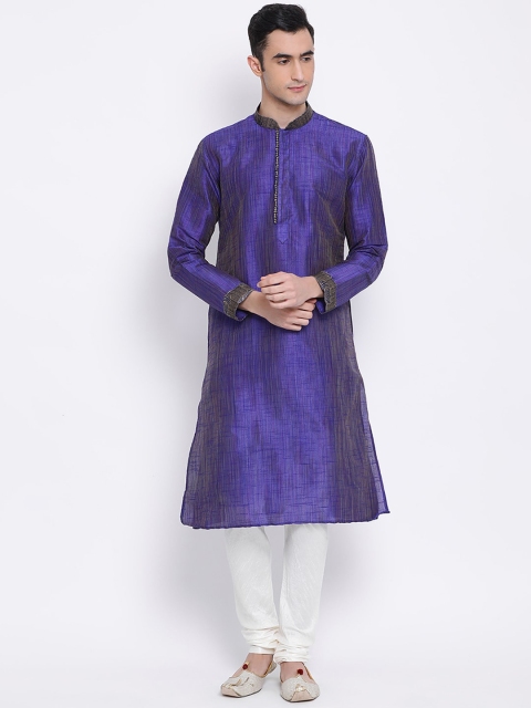 

Sanwara Men Blue & Gold-Toned Striped Kurta