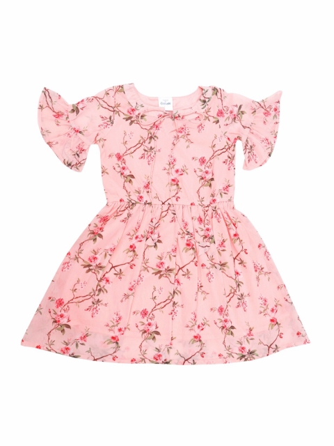 

Doodle Girls Peach-Coloured Printed Fit and Flare Dress