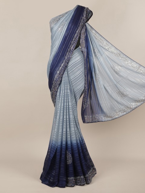 

Pothys Blue Striped Poly Chiffon Saree