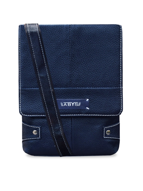 

ABYS Unisex Blue & White Solid Leather Messenger Bag