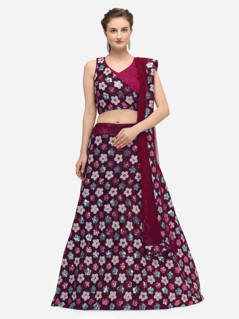 

JATRIQQ Burgundy Semi-Stitched Lehenga & Unstitched Blouse with Dupatta